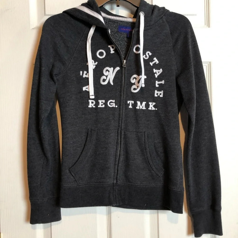 Aeropostale Zip Up Hoodie Grey Size XS